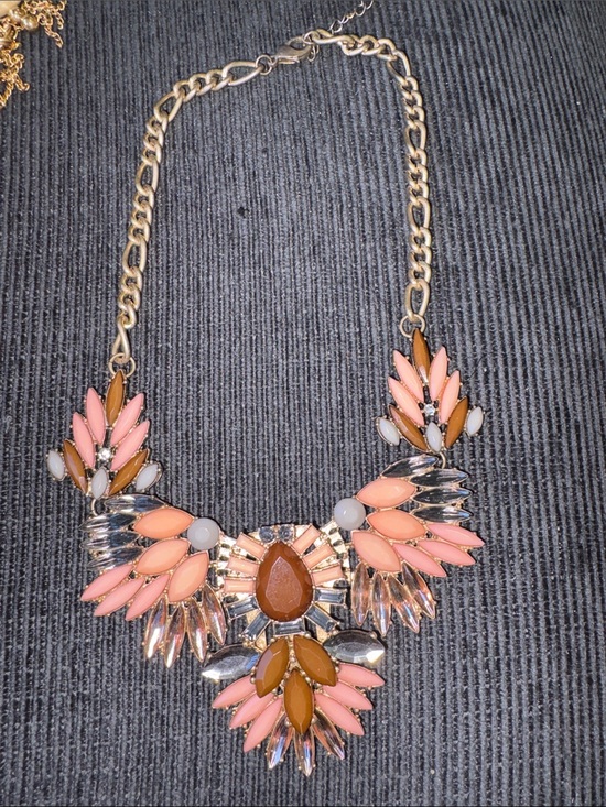 Jewelry - 18-Fashion Statement Necklace Womens OS Pink Brown Good Crystal Gold Tone Bib